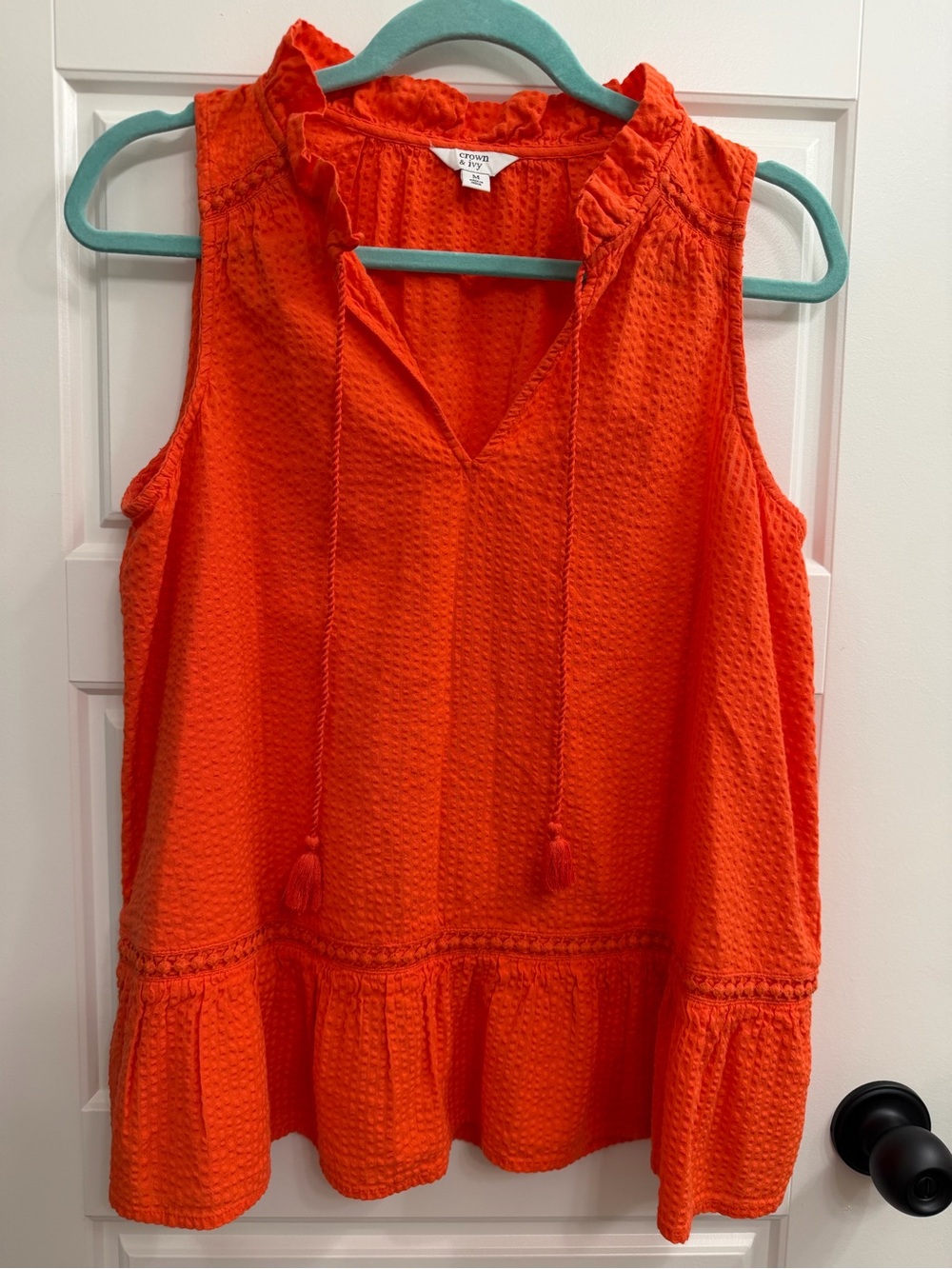 Crown & Ivy Orange Textured Ruffle Peplum Blouse Medium
